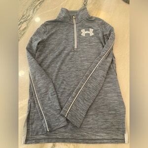 Youth L heathered blue/grey 1/2 zip athletic shirt.